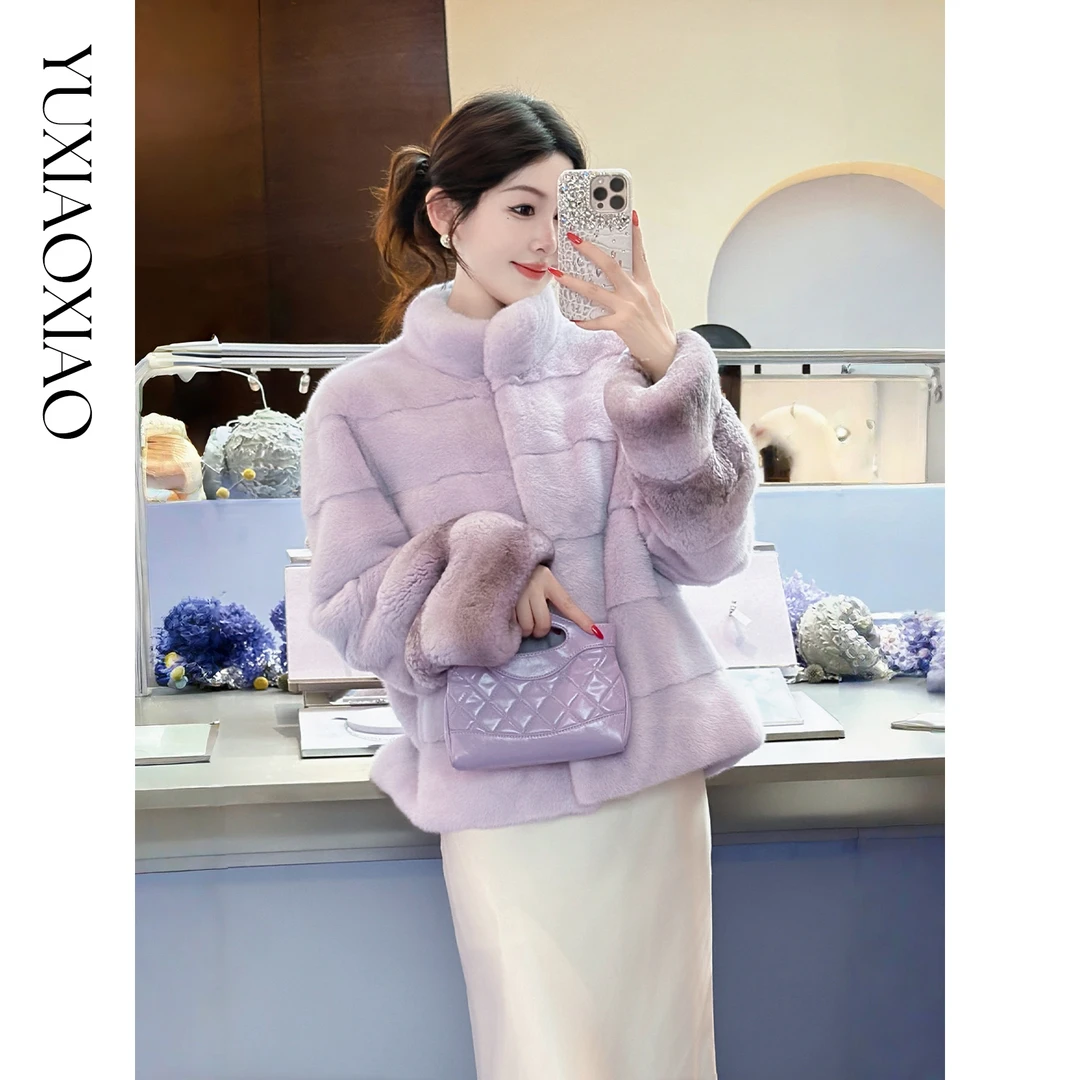 余潇潇【巴黎新贵】高级感纹理层次水貂毛袖口拼法培兔立领皮草外套