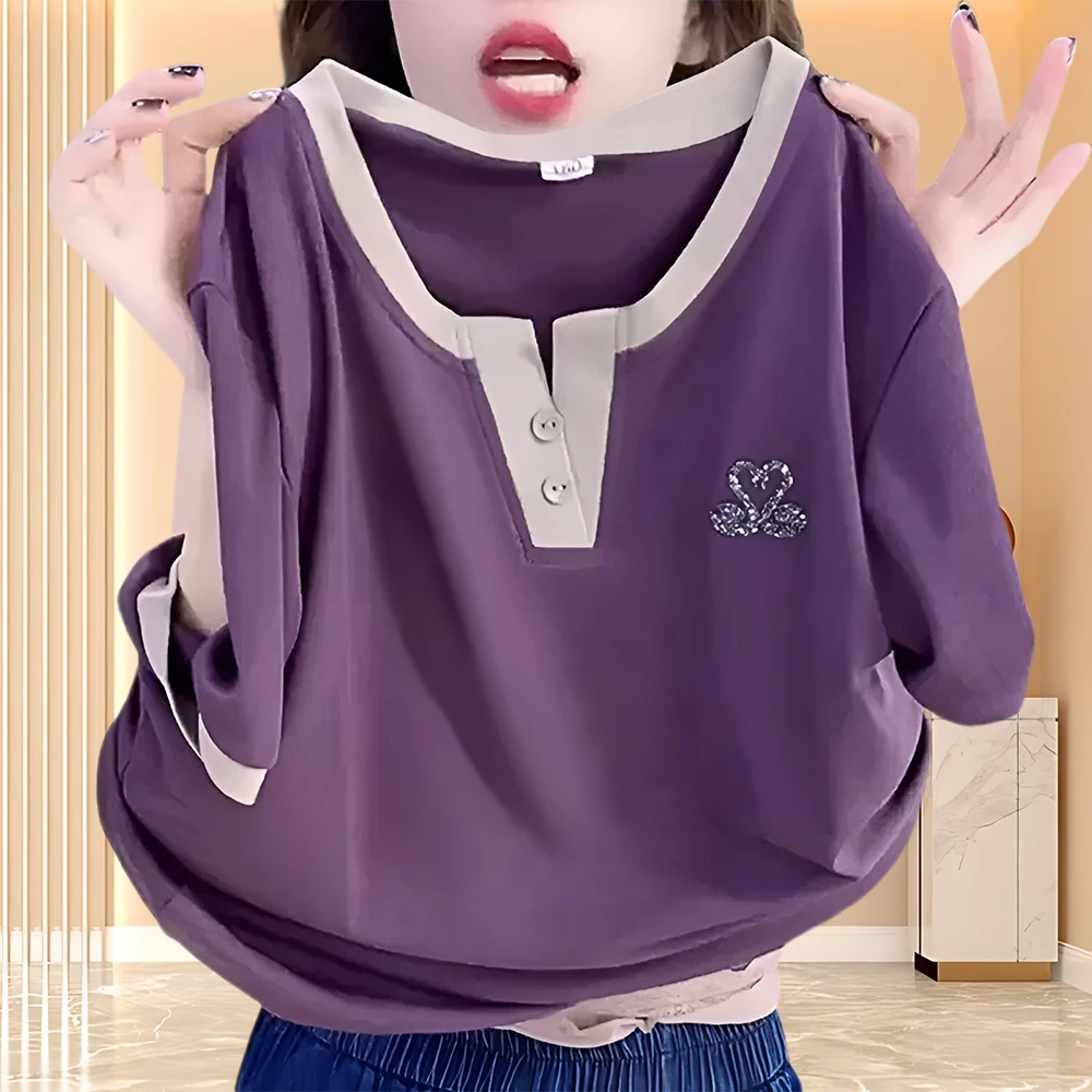 【纯棉】纯欲慵懒风女装妈妈装V领2025夏季欧风显瘦短袖女士棉t恤