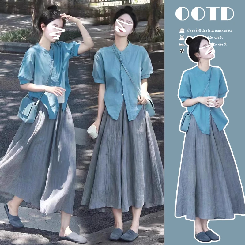 大码女装2025春夏季新款宽松休闲洋气衬衣百搭气质显瘦半身裙套装