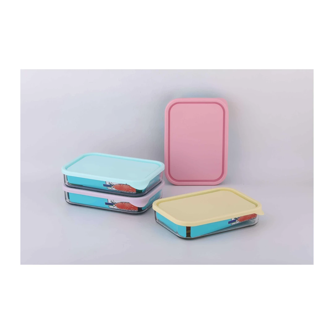 韩国进口钢化玻璃便当盒微波炉冰箱保鲜盒密封饭盒4件套