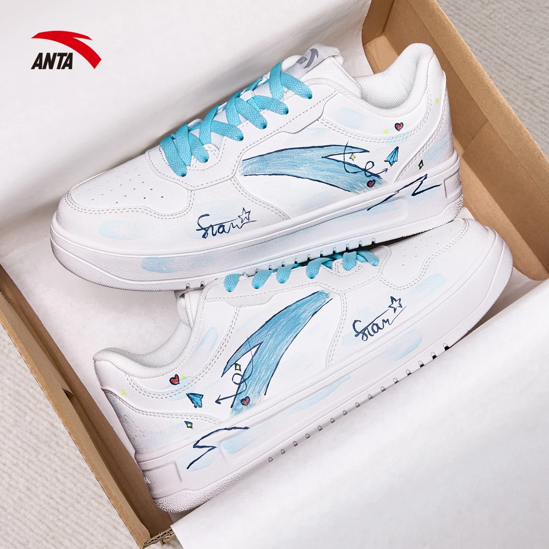安踏女鞋休闲板鞋新款diy手绘定制涂鸦低帮百搭学生小白鞋子正品