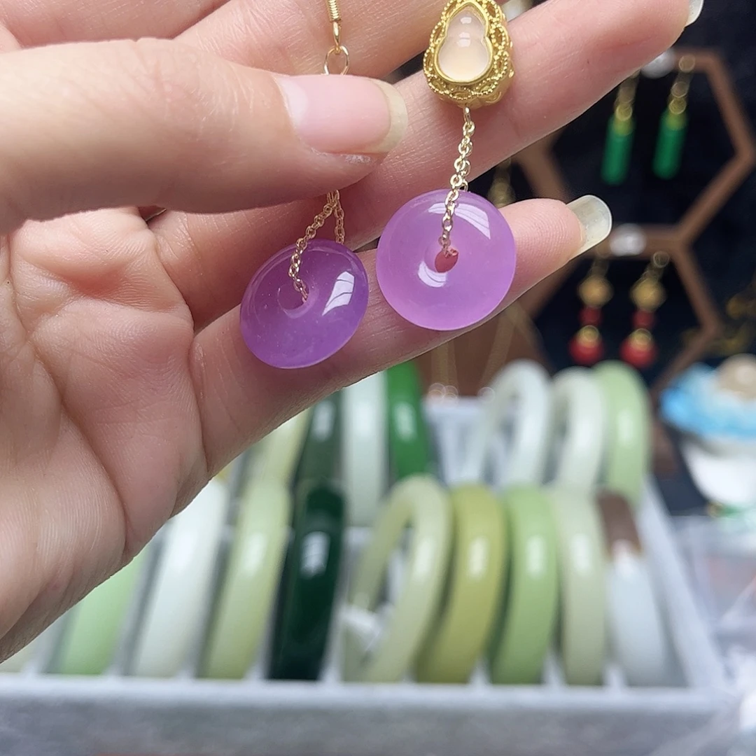 翡翠未镶嵌耳饰紫色