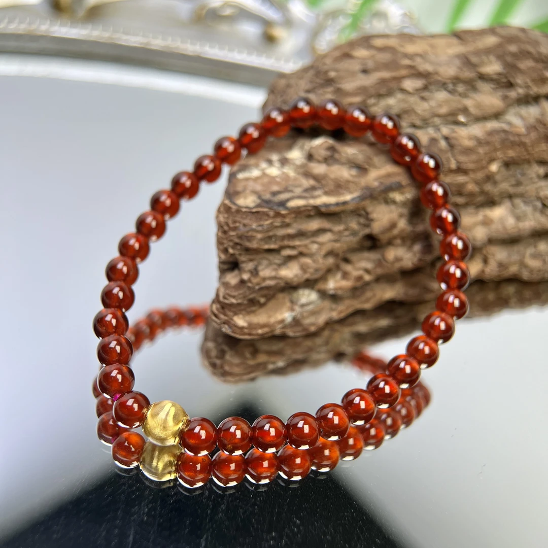橙红石榴石DIY猫眼手串5mm+ YS-5692