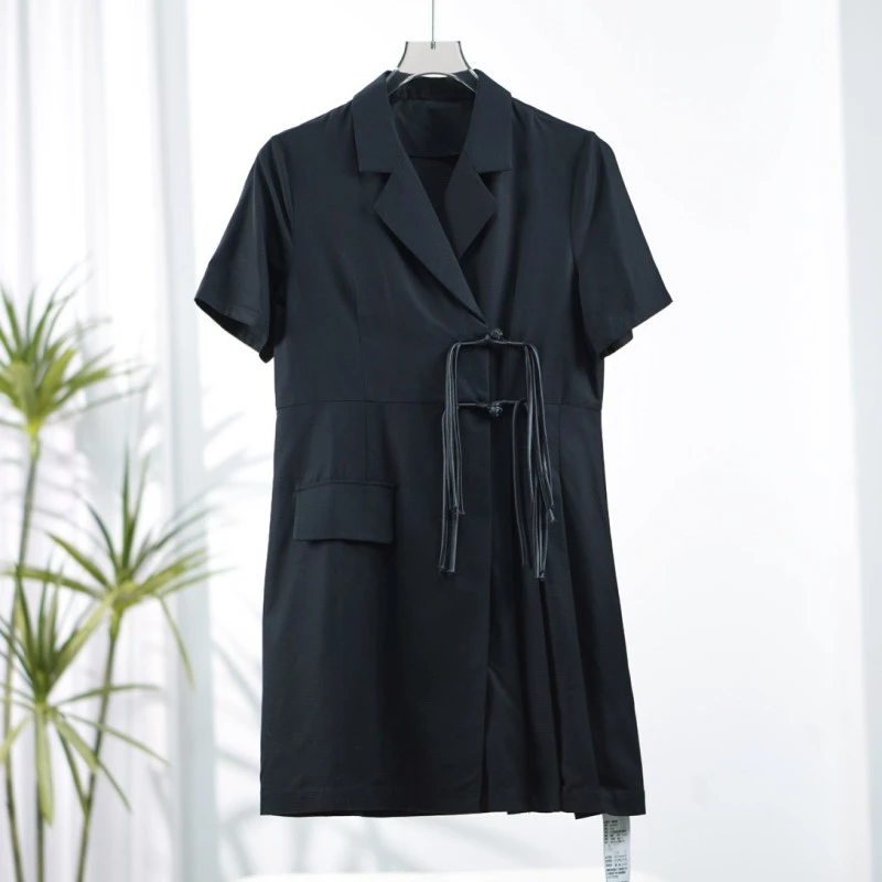 帕系列  E062  女装盘扣设计叠门襟连衣裙黑色8F3283057