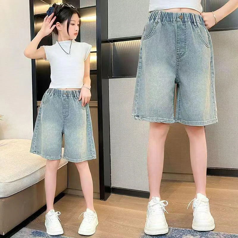 女童牛仔裤夏季凉快中裤儿童2025新款中大童夏装短裤洋气薄款裤子