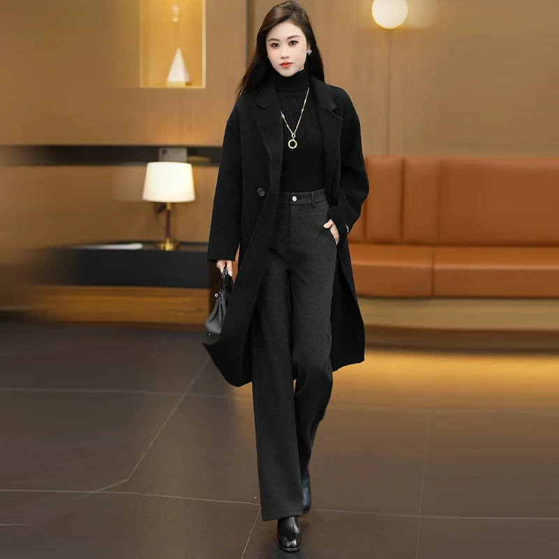 毛呢直筒西装裤女秋冬季2025新款高腰垂感糯米裤显瘦窄版阔腿裤子