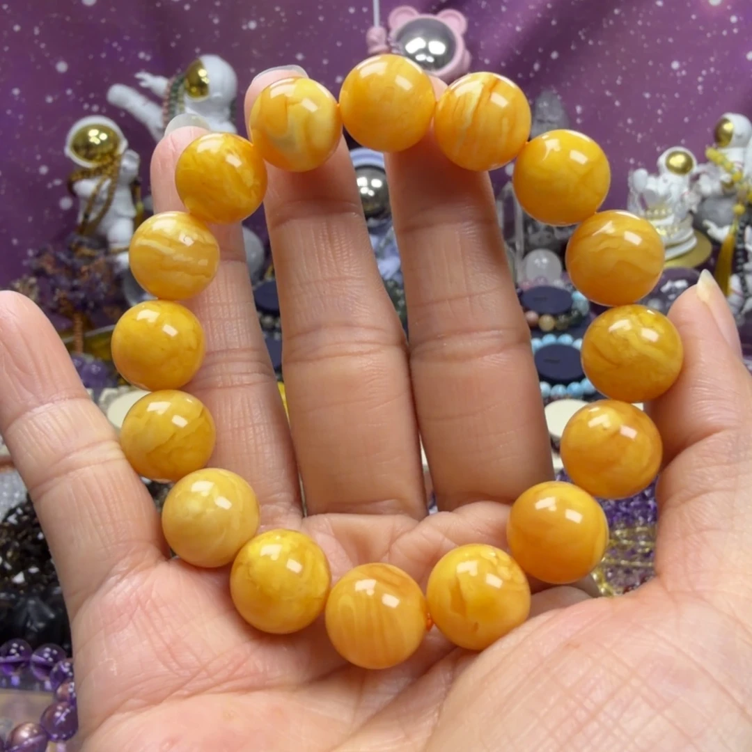 蜜蜡未镶嵌手串虎皮纹老蜜蜡圆珠手串