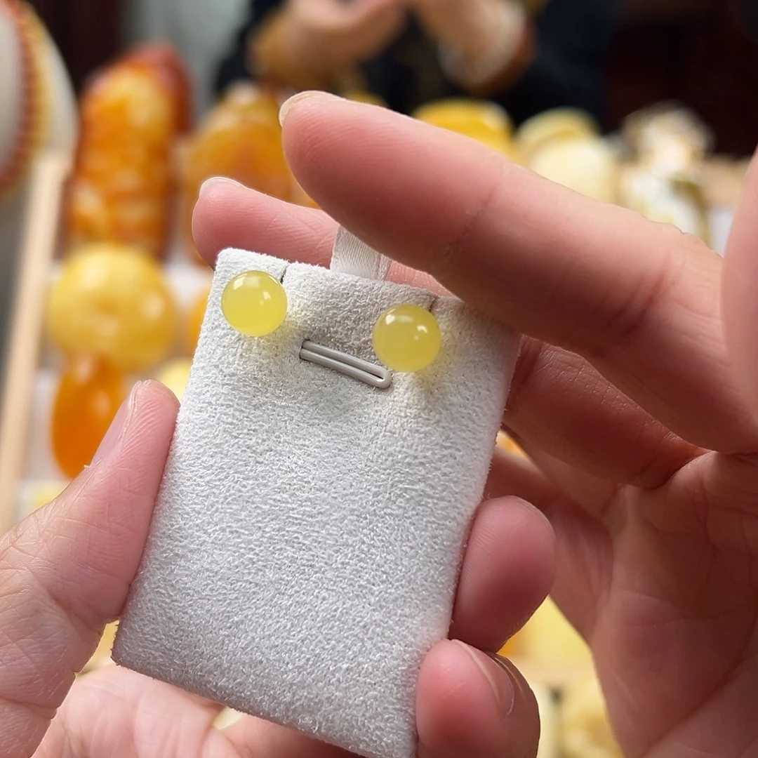 蜜蜡耳饰银S925镶嵌蜜蜡