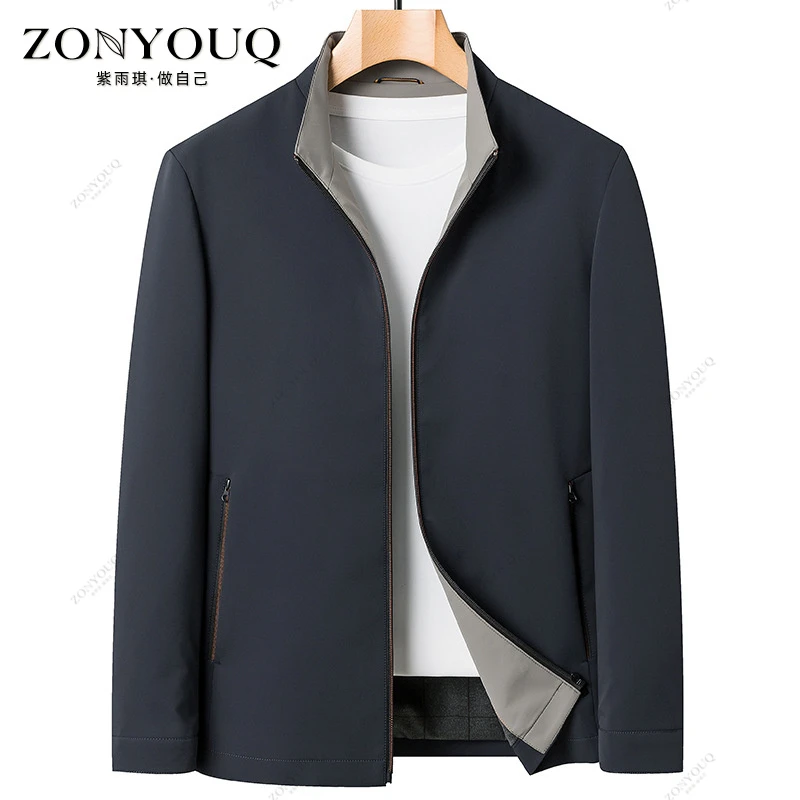 ZONYOUQ男士夹克外套2025秋季新款商务休闲宽松立领百搭拉链上衣