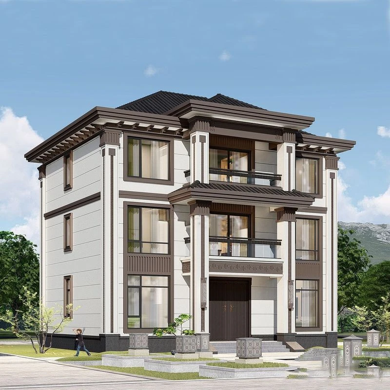 11.8x9.26豪华三层新中式农村自建房小户型全套建筑设计施工图纸