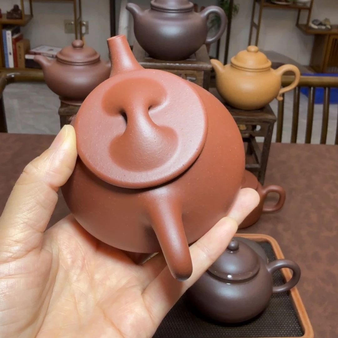 田***》茶壶紫砂全手工景舟石瓢红皮龙200cc