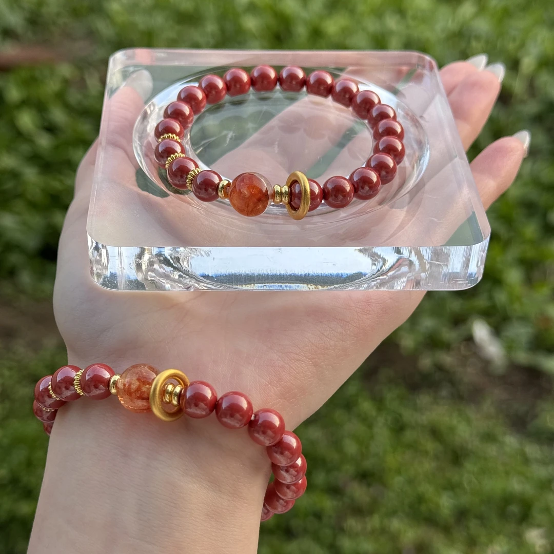 含辰砂工艺品【红莲】朱砂 红胶花 设计款手串