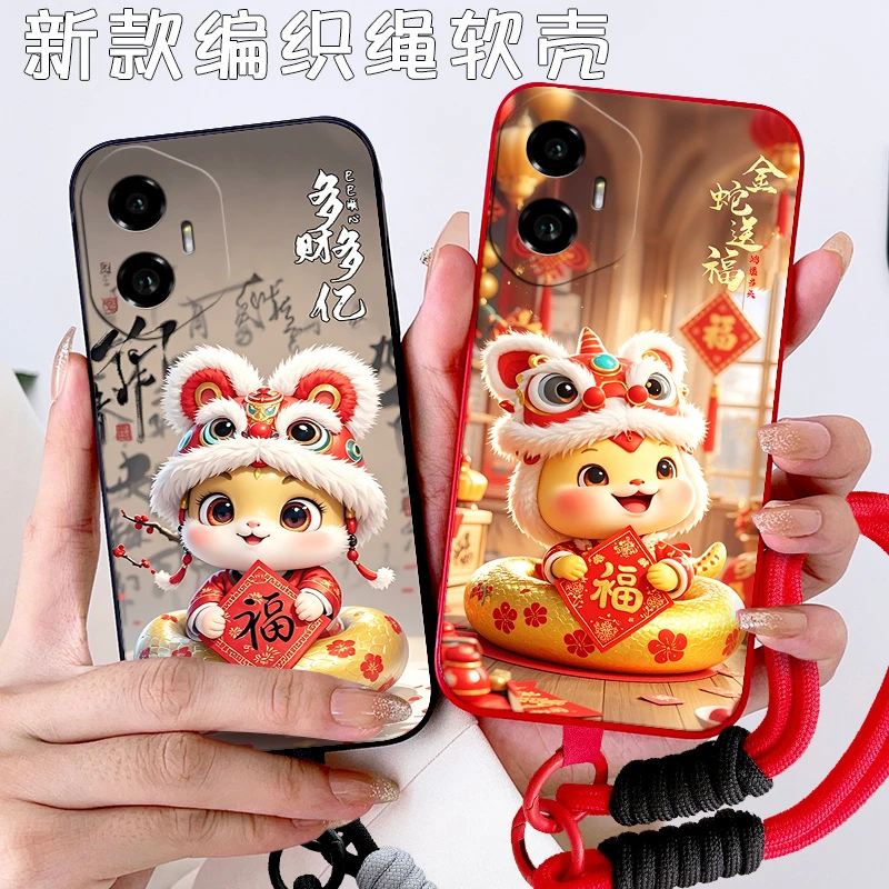 2025全新款荣耀300手机壳AMM-AN00防摔编织手绳萌蛇开运全包卡通