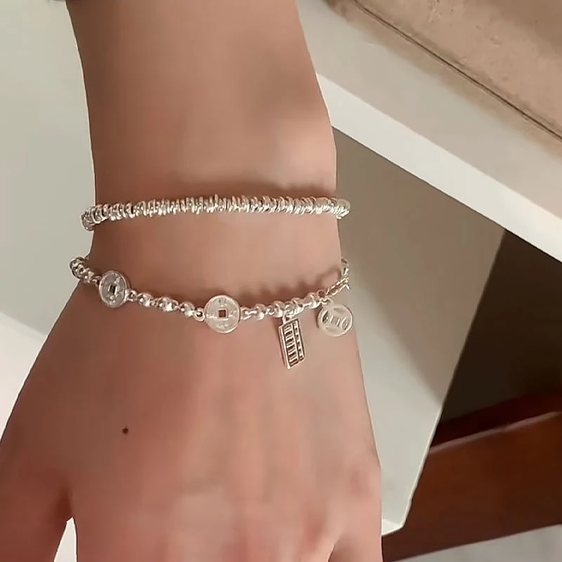 足银手链 9999银钱币算盘银圈圈盘缠手链女中国风本命礼