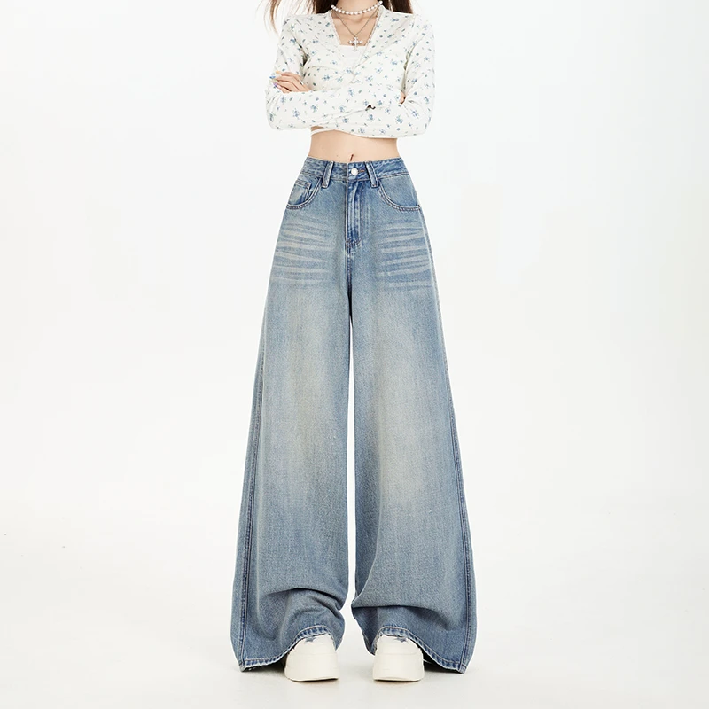 2025秋装早春宽松阔腿裤压皱立体猫须高挑显瘦显腿长遮肉舒适百搭