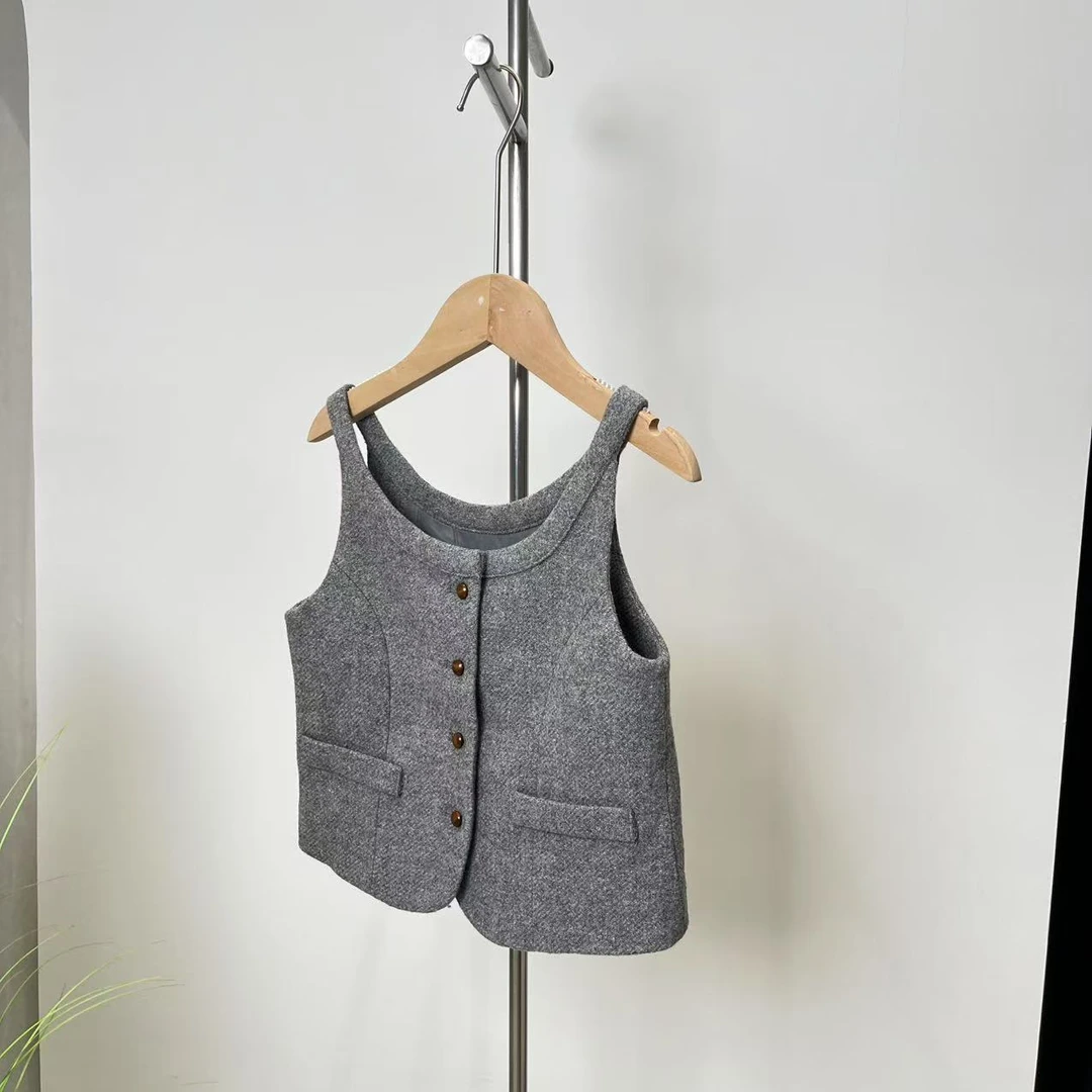 秋冬女童马甲灰色2090禾系