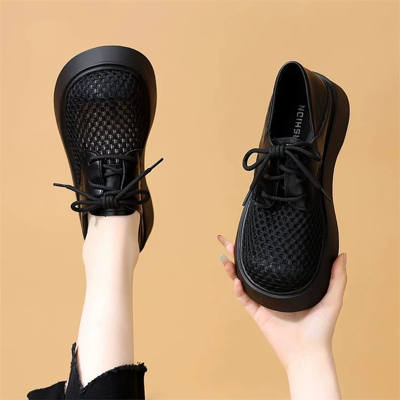 松糕厚底透气网面乐福鞋女2025夏季软底两穿不累脚轻便单鞋大码41