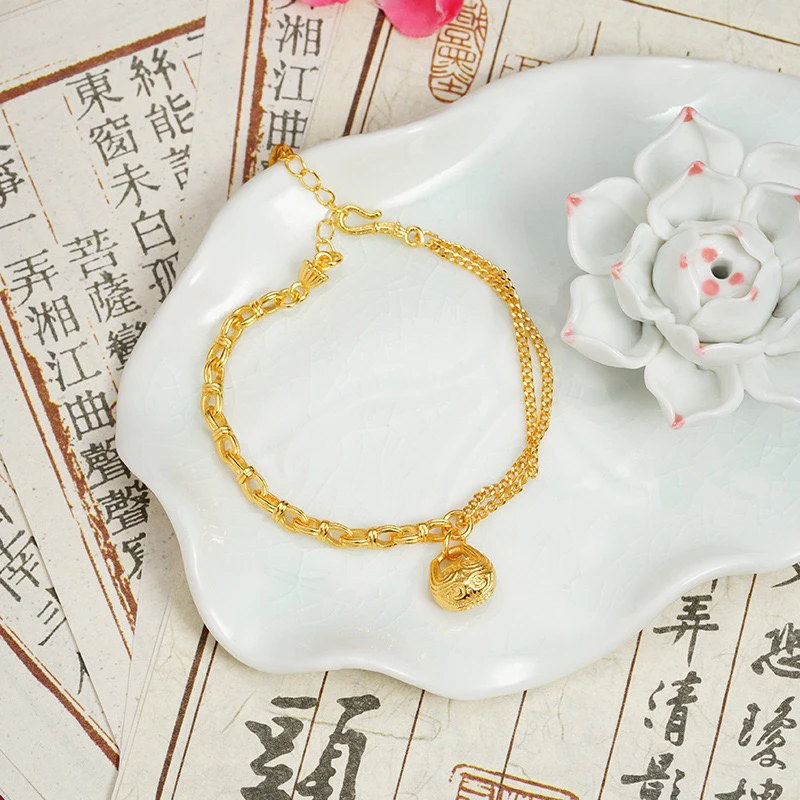 合金手链 新中式手链国潮锤纹木鱼手串女轻奢宫廷风久不掉色首饰