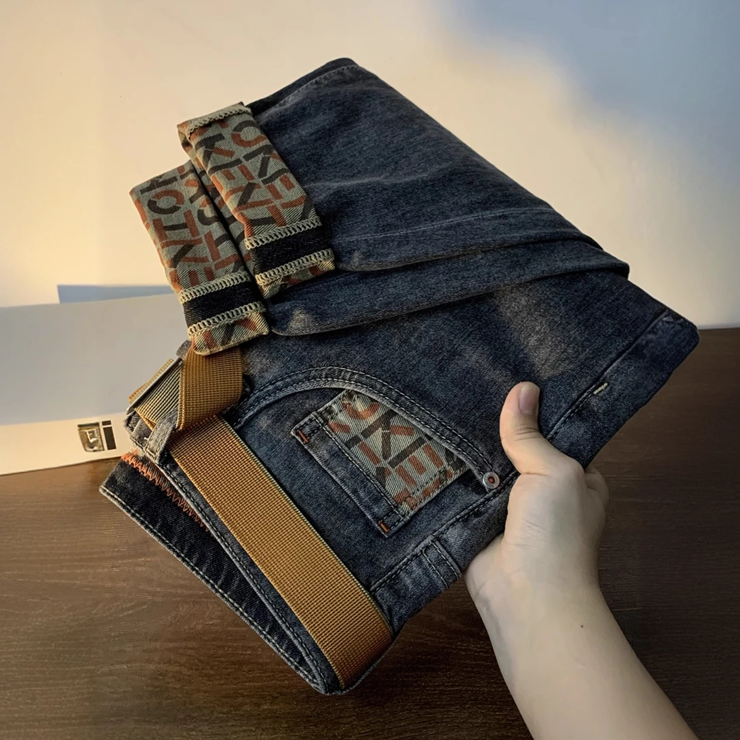 荷波撒纳温牛仔裤男夏季薄款潮牌九分裤宽松直筒ins潮流长裤男士