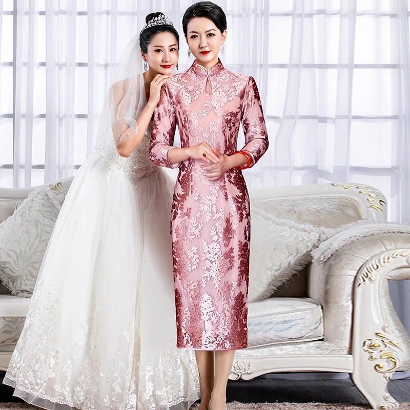 5858年轻妈妈婚宴礼服中式改良旗袍新款高端修身气质喜婆婆婚宴装