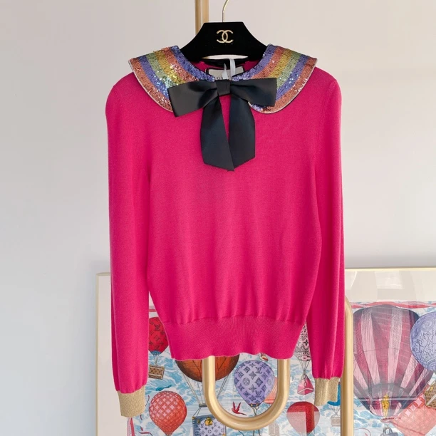 99新 GUCCI/古驰 【GUCCI】#古驰亮片蝴蝶结针织上衣