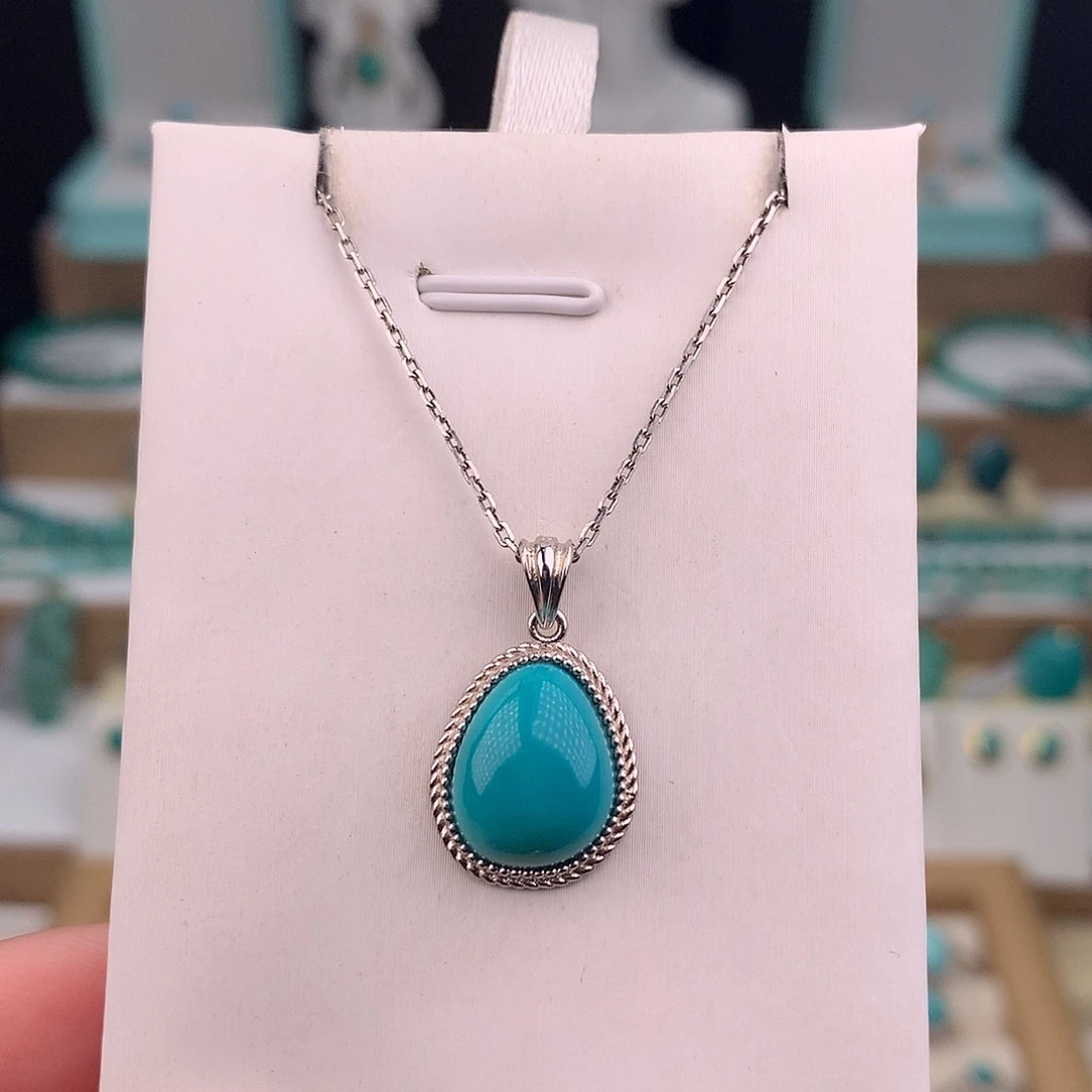 绿松石银S925镶嵌吊坠(赠链)