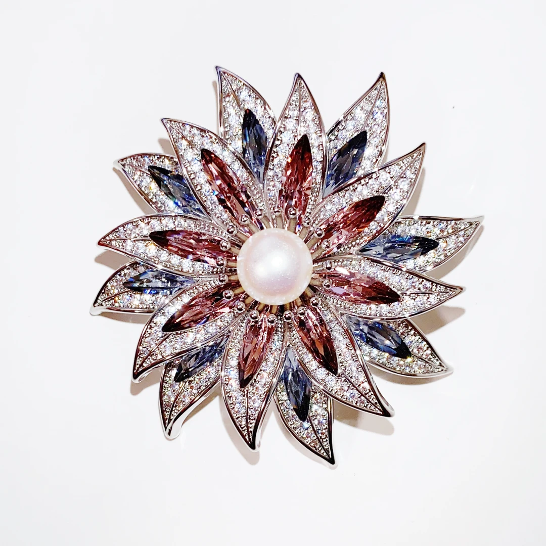 kasiya/卡思雅 铜合金仿水晶胸针 新版炫彩雪花胸针搭外套大衣