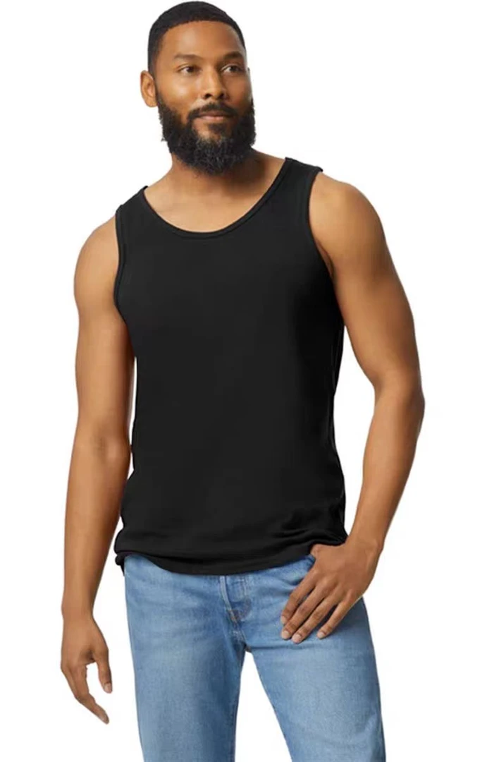 外贸原单尾货全棉夏季大圆领汗背心男士纯色无袖衫打底衫