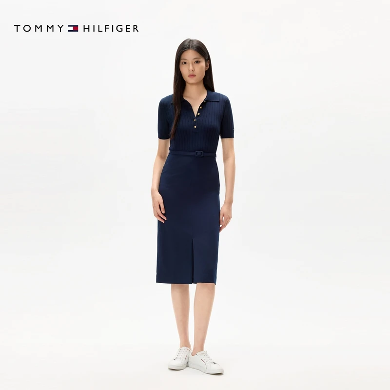 【针织拼接】Tommy25夏季女装气质收腰修身显瘦POLO裙连衣裙47324