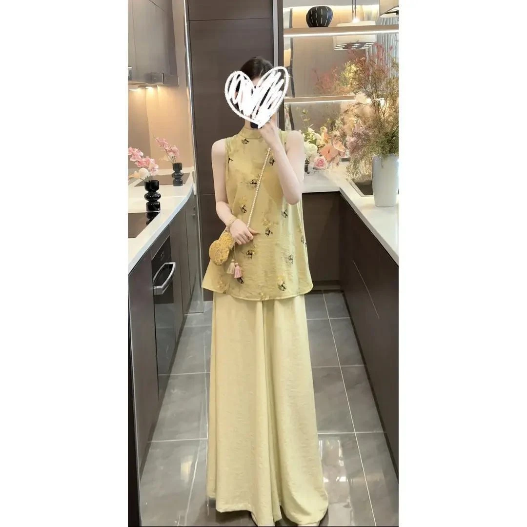 【小唐人】国风中式睡衣女夏季气质无袖上衣时尚长裤套装家居服