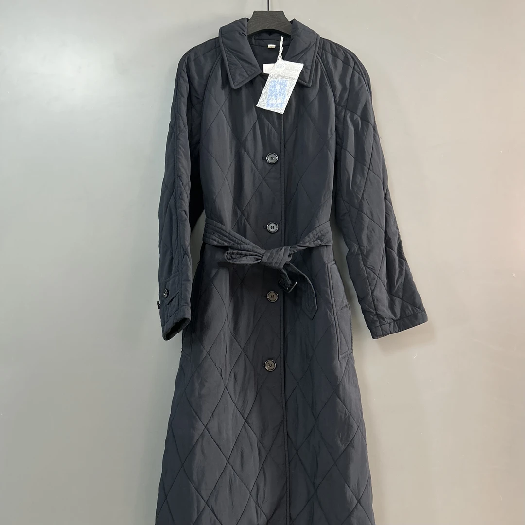 95新 BURBERRY/博柏利 巴宝莉藏青色长款棉服