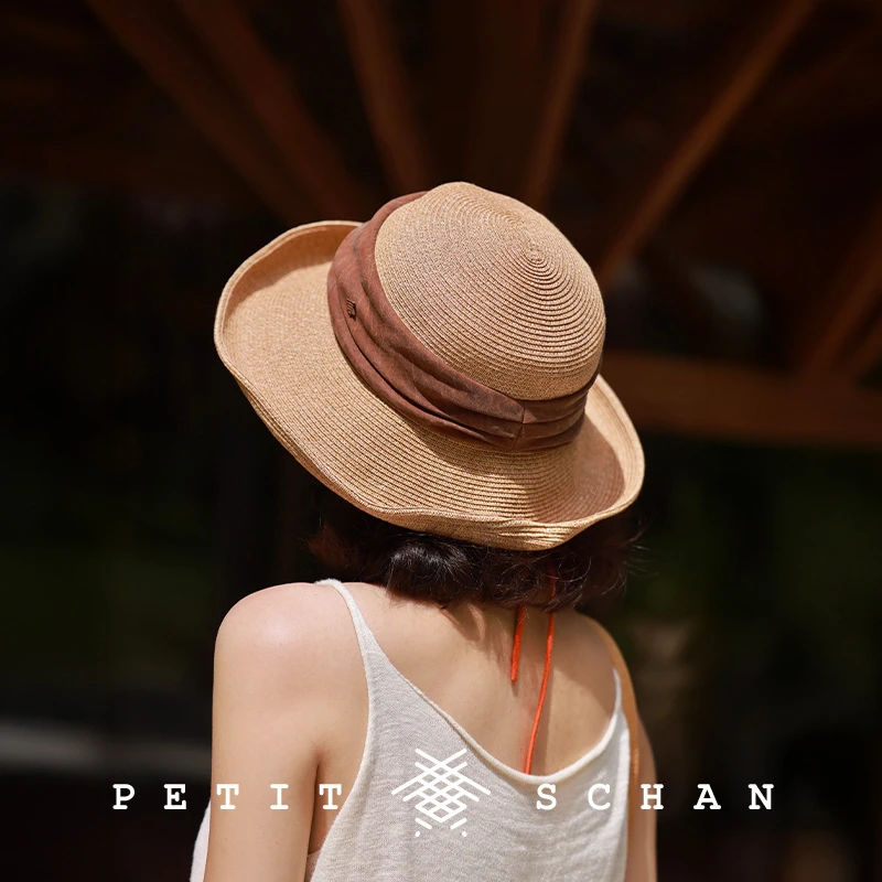 Petit Schan小闪 空山 进口AD12纸辫拼接香云纱大檐度假草帽