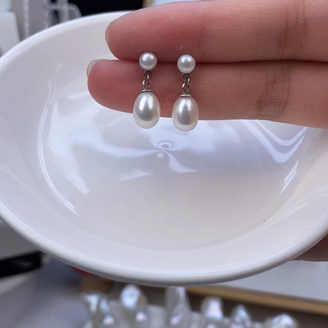 淡水珍珠银S925镶嵌耳饰