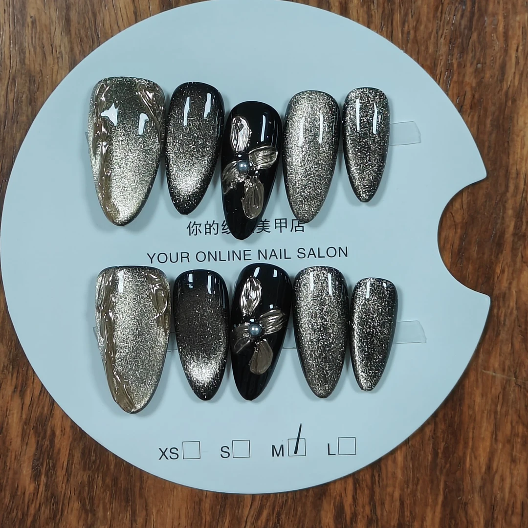 【孤品】轻奢小众款手工穿戴甲美甲贴片自然显白中长款taron