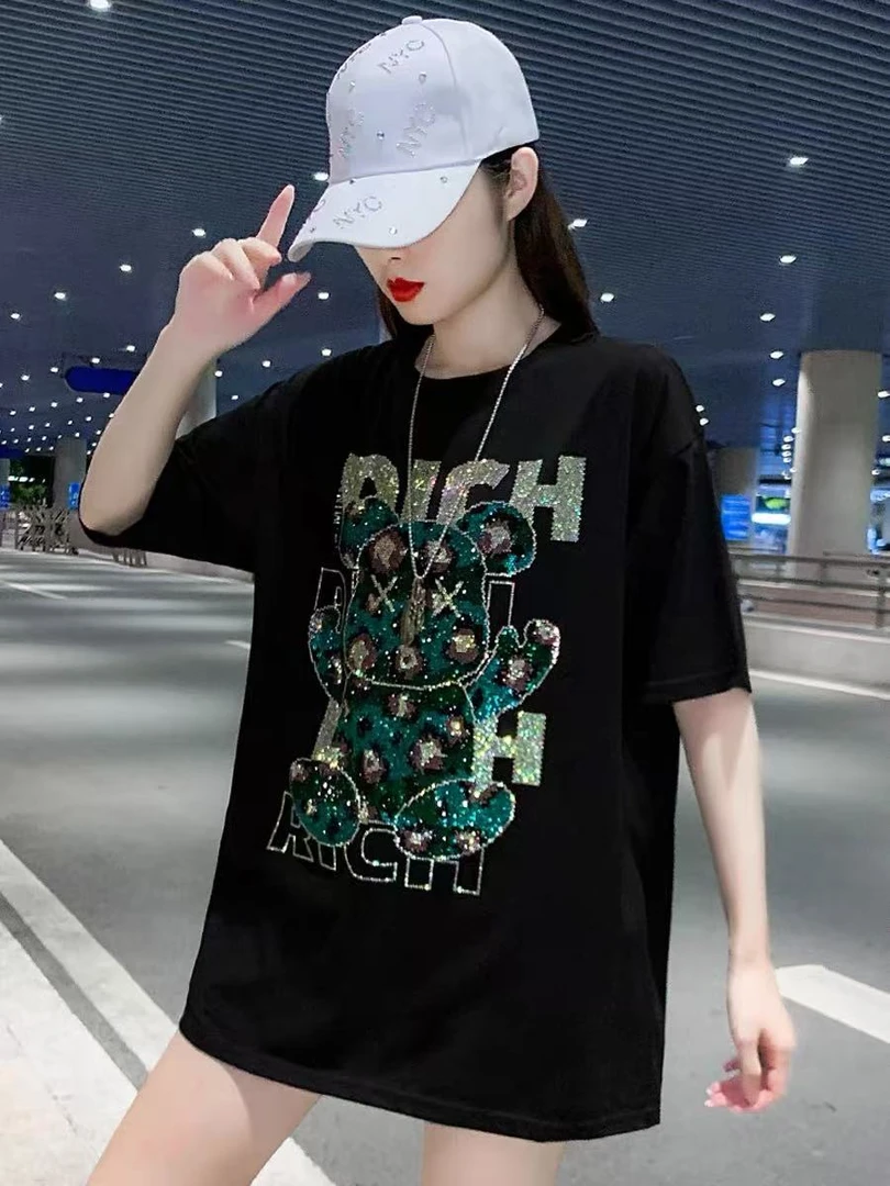 BC衣诺（201-400）欧货时尚百搭烫钻潮流上衣春夏女棉短袖  BC衣诺