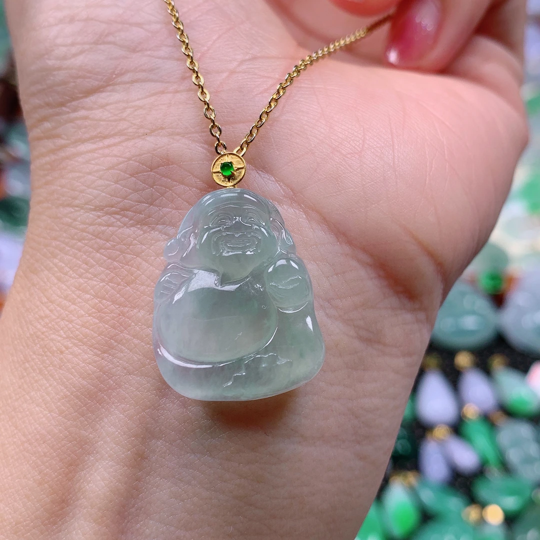 缅甸天然A货翡翠，冰财神，编号230/1124尺23-18.4-3.7