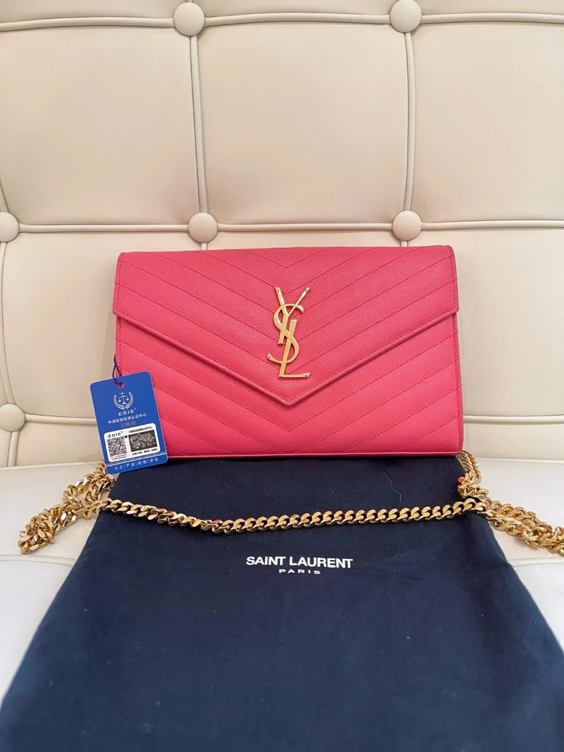 95新 YSL/圣罗兰 117997 ysl圣罗兰玫粉色信封包