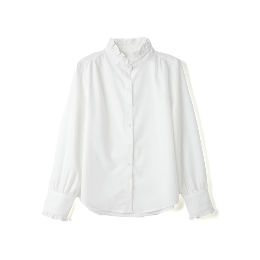 【WUGEE】法式优雅衬衣长袖时尚休闲百搭花边褶皱春季简约衬衫