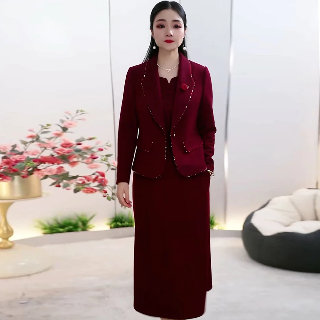 喜婆婆婚宴时尚套装女2025年秋季新款妈妈装气质减龄连衣裙两件套