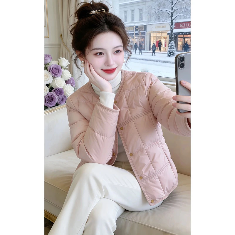 香朵儿【小美好】韩系气质圆领短款棉衣女2026冬季新款百搭保暖棉服