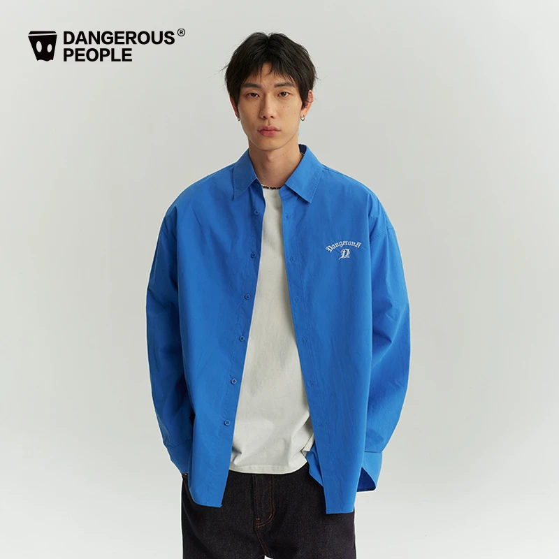 Dangerouspeople薛之谦dsp宽松蓝色长袖衬衫夏季户外潮酷百搭外套