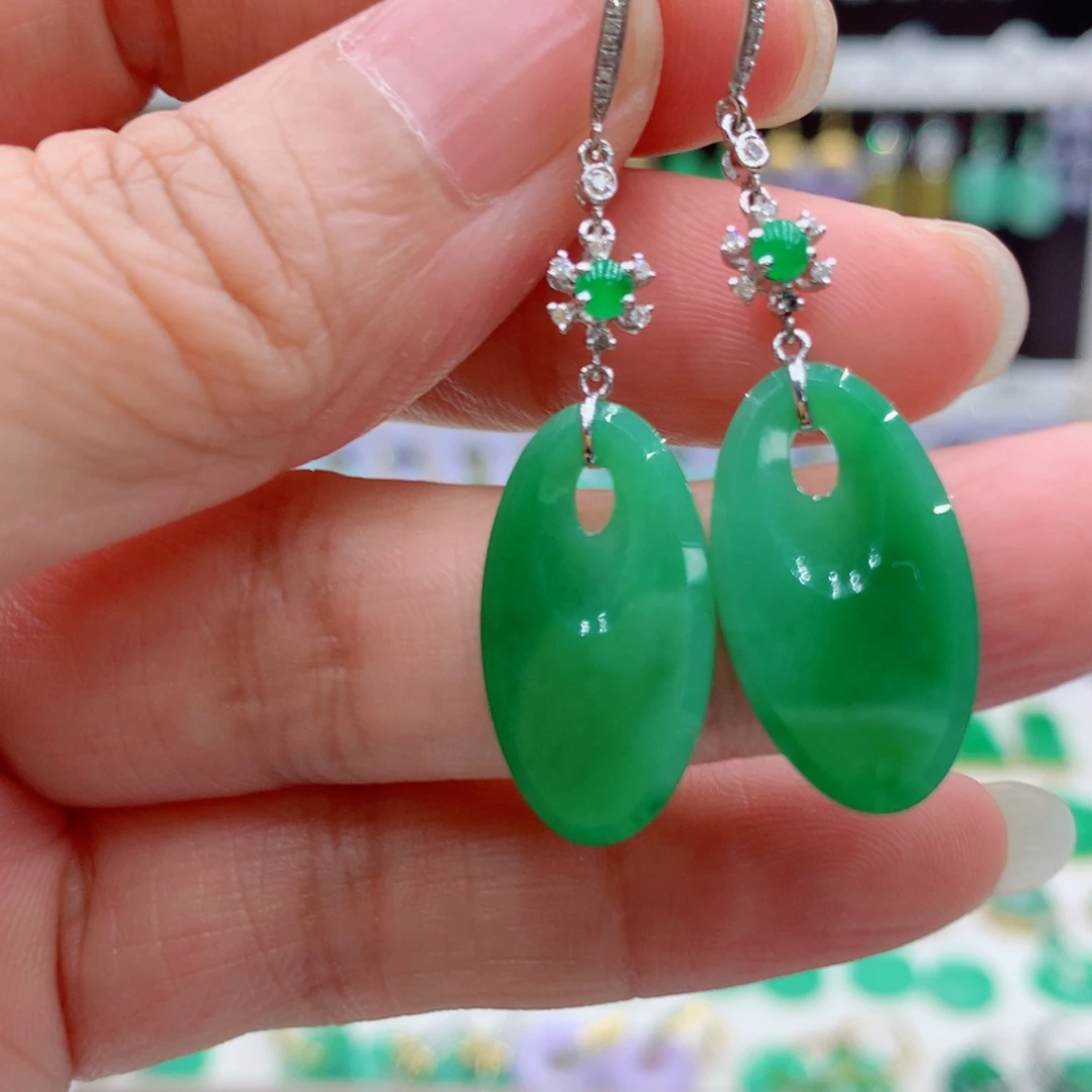 左***618K金镶嵌翡翠耳饰