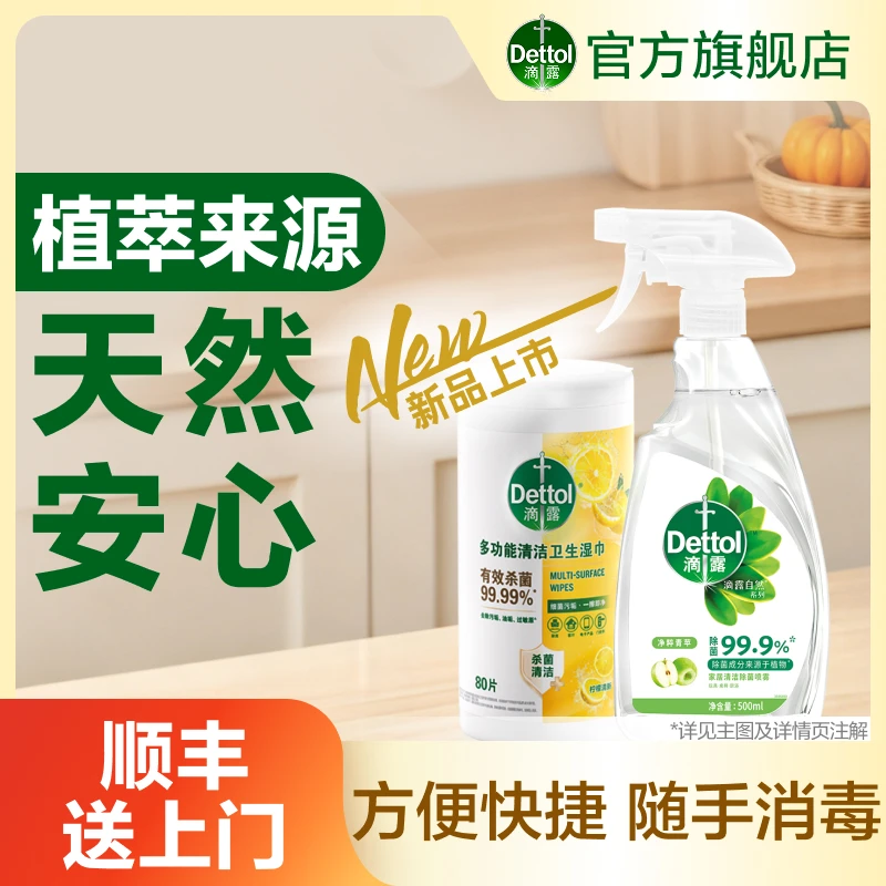 【随手清洁套组】滴露清洁除菌喷雾500ml+滴露多功能清洁湿巾80抽