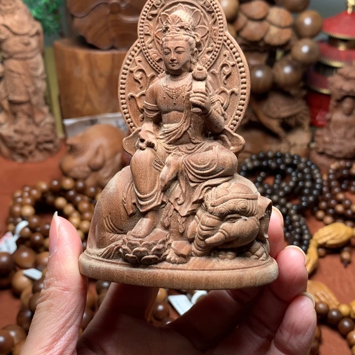 檀香木把件老山檀普贤瑕疵