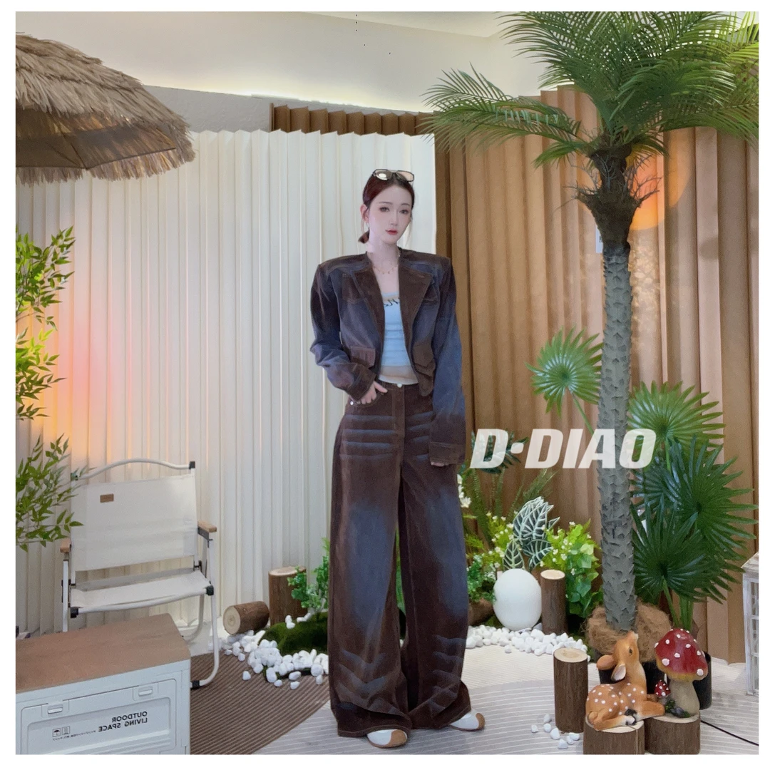 小奈【】晕染短外套+高腰显瘦长裤