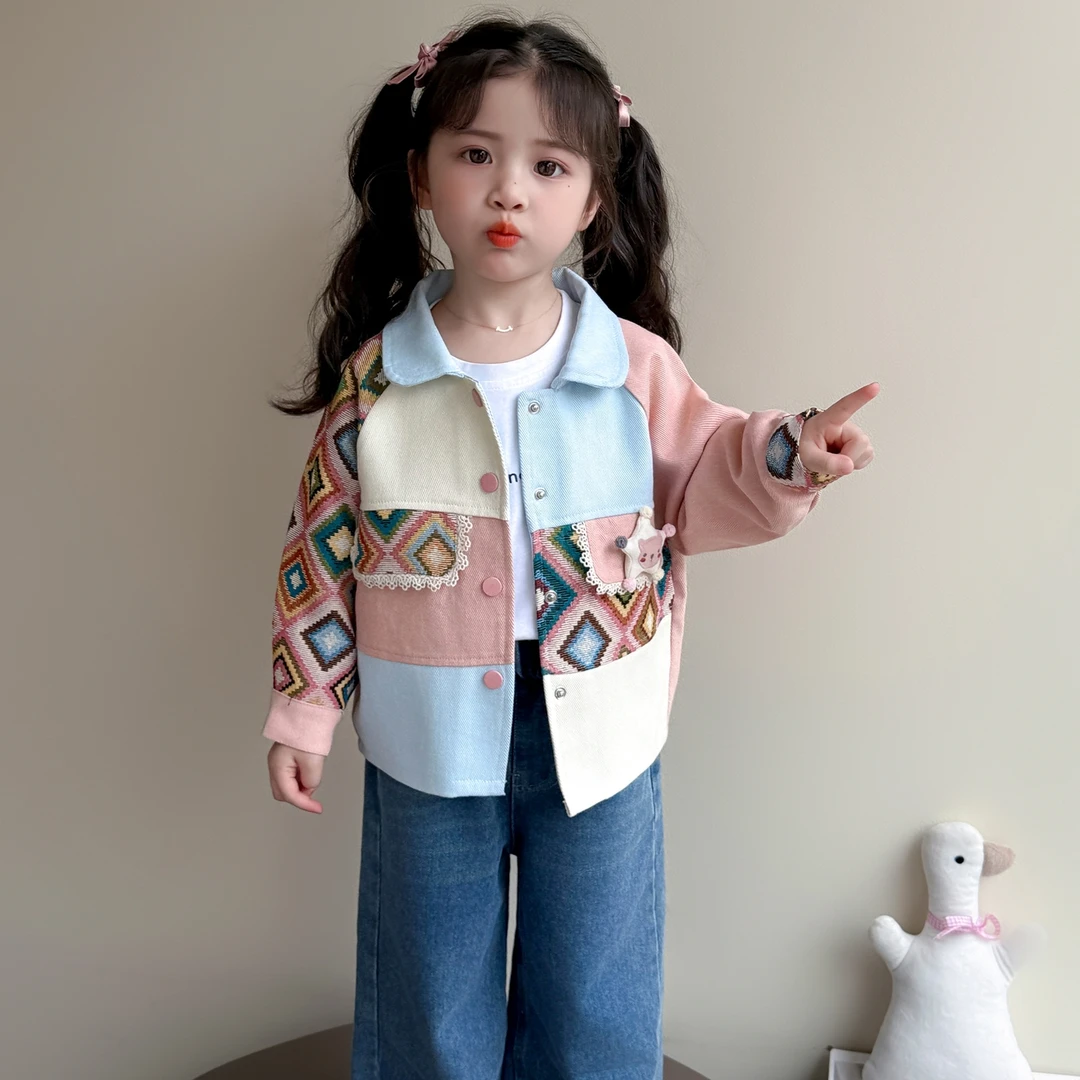 女童拼色外套洋气儿童春秋装新款韩版女宝宝休闲开衫上衣小女孩潮