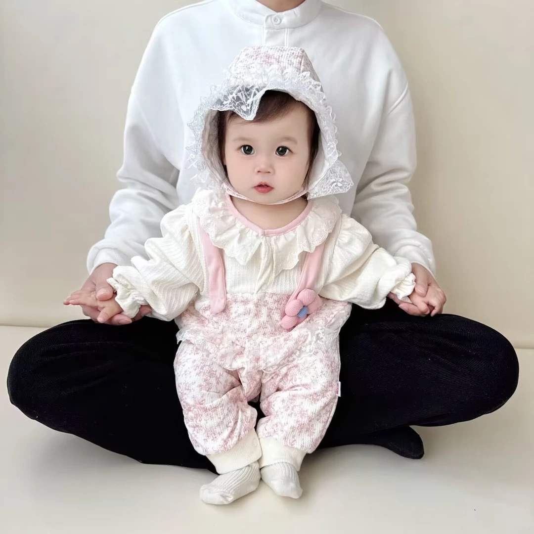 婴幼儿春秋洋气碎花假两件连体衣女宝宝满月周岁外出服新生儿哈衣