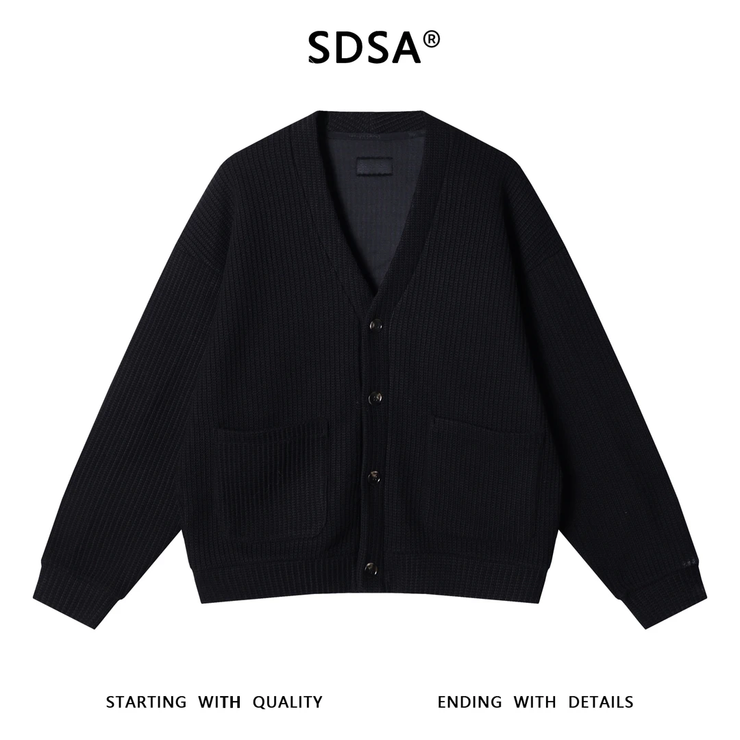 SDSA男士秋冬新款痞帅男装潮牌纯色纽扣领针织外套时尚百搭外套