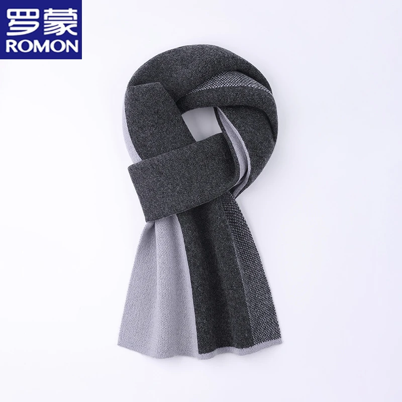 罗蒙纯羊毛加厚条纹围巾男士简约百搭围脖秋冬高档送男友生日礼物