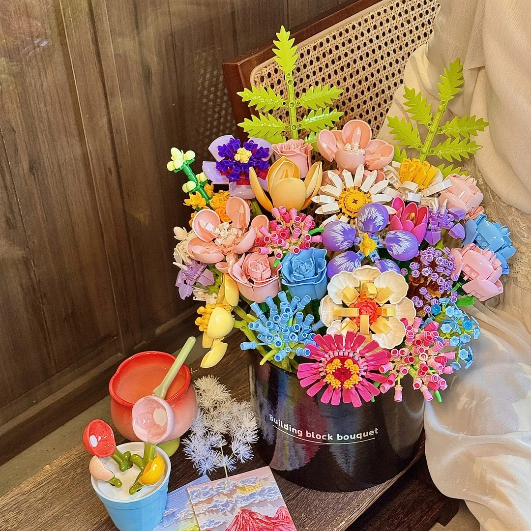 【拼凑浪漫B款】2025新款玫瑰积木花束拼装一整套礼盒永生花朵生日